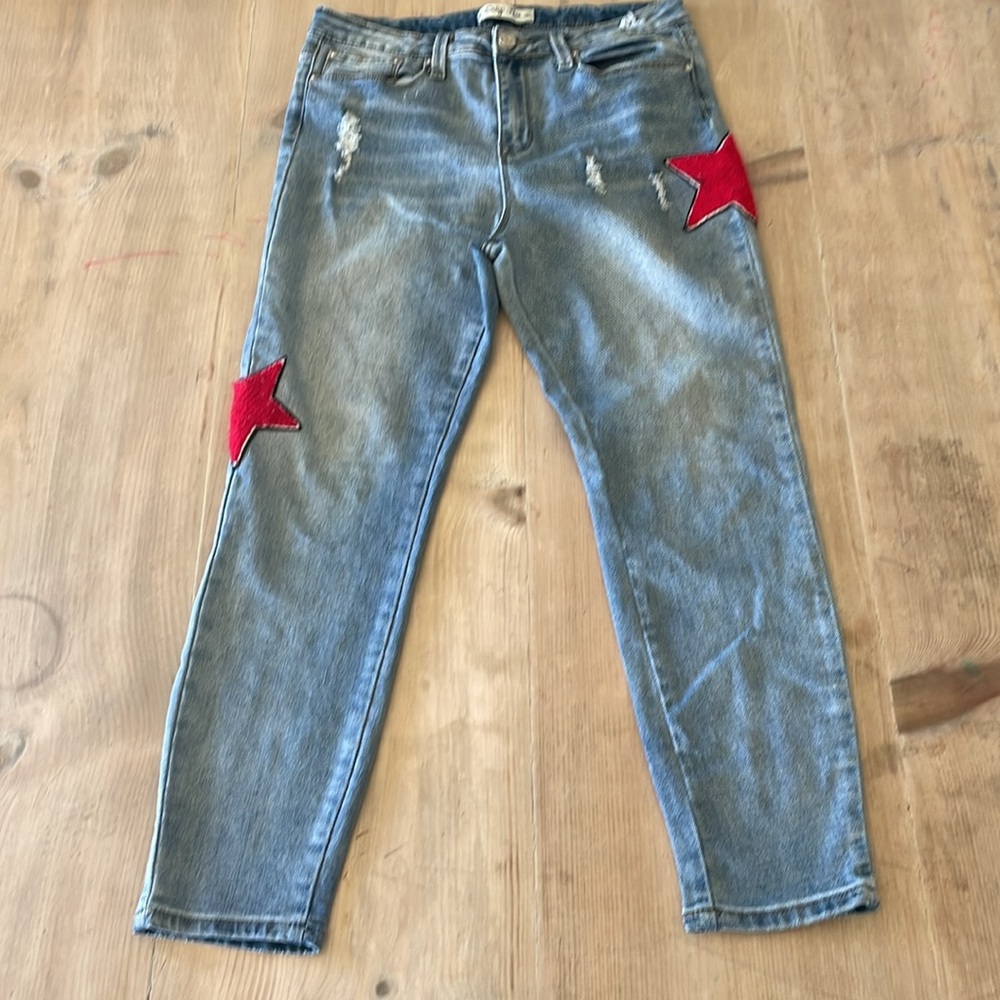 Indigo Rein distressed Star Patch Jeans | Size 15